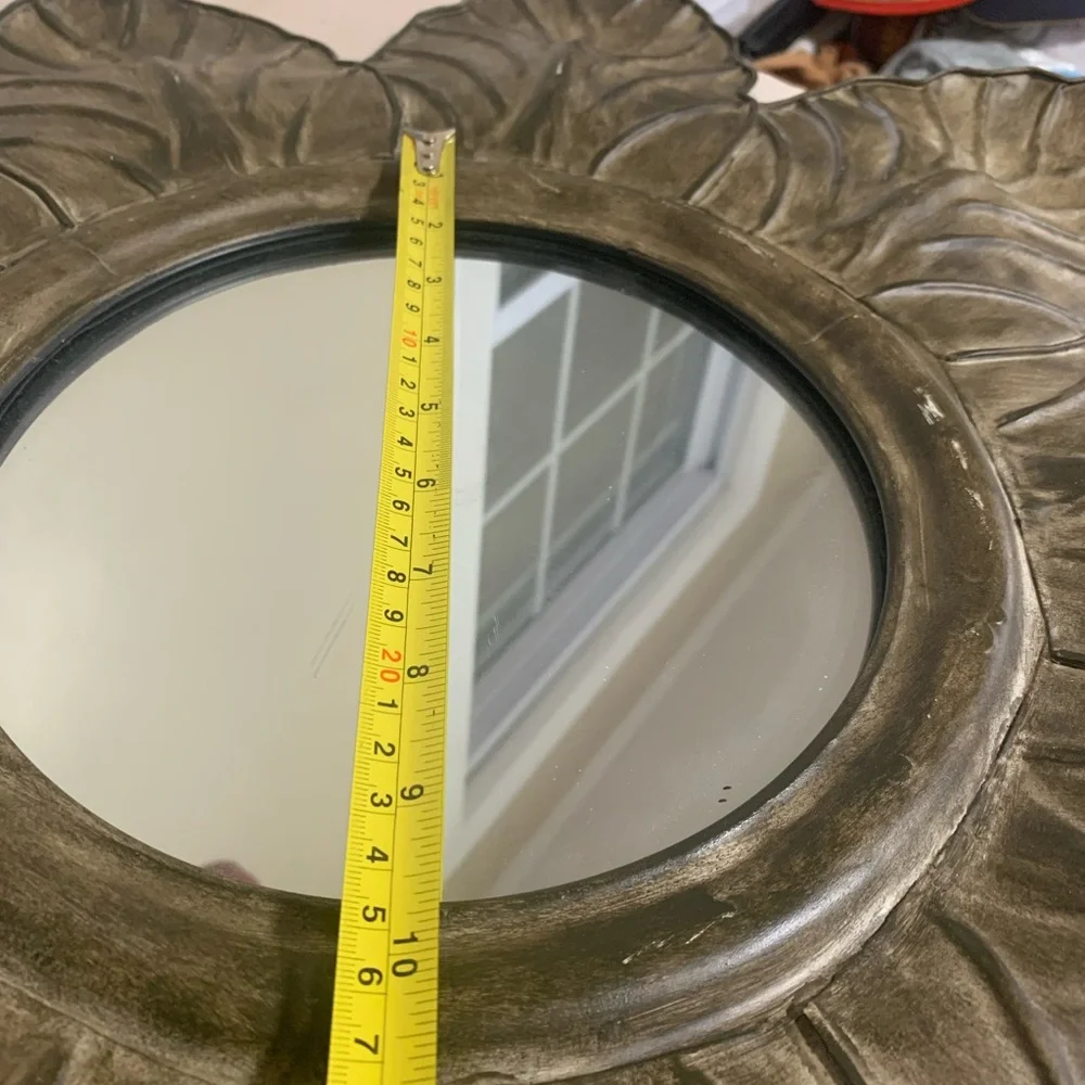 25” Metal Leaf Sunburst Wall Mirror Rustic Bronze Floral Frame Decor Sunflower